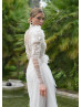 High Neck Ivory Lace Tulle Slit Sexy Wedding Dress